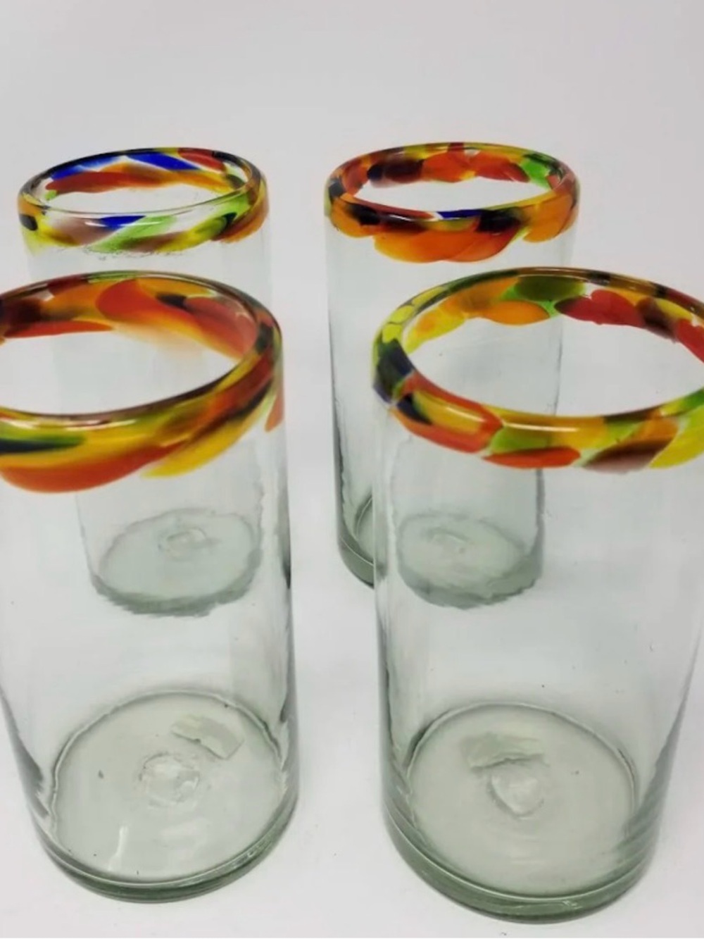 Mexican Handblown Glass Tumblers with Multicolor Rims